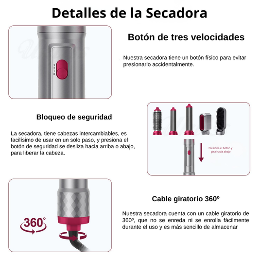 Secadora De Cabello Cepillo Eléctrico 5 En 1