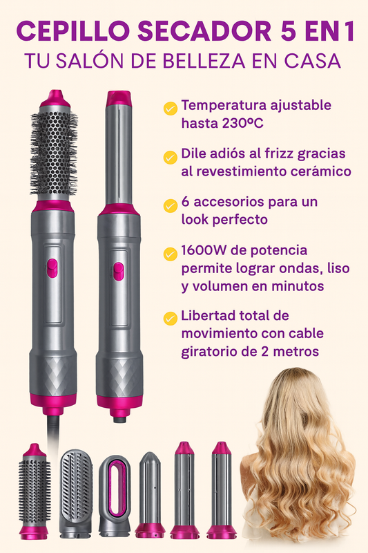 Secadora De Cabello Cepillo Eléctrico 5 En 1