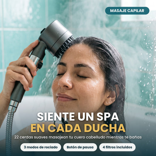 Mujer usando AquaSpa Pro: siente un spa en cada ducha
